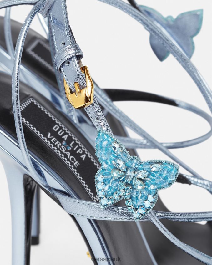 Women Versace Crystal Butterflies Metallic Sandals 6D2D06433 Light Blue Shoe
