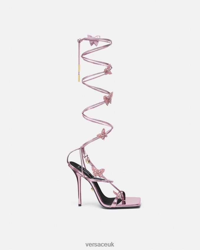 Women Versace Crystal Butterflies Metallic Sandals 6D2D06434 Pink Shoe