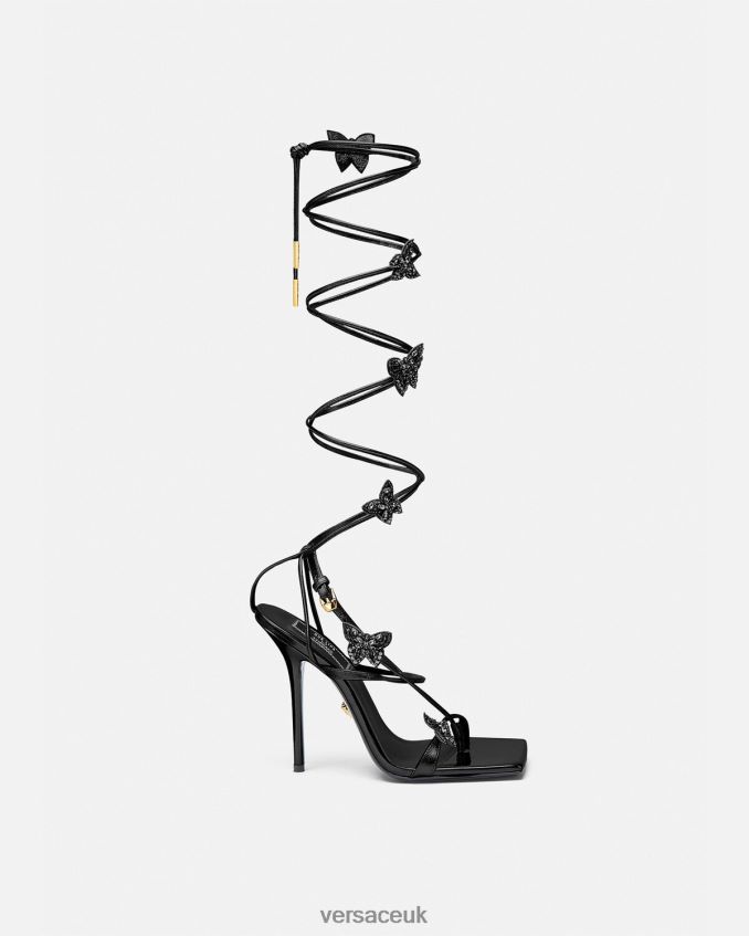 Women Versace Crystal Butterflies Sandals 6D2D06435 Black Shoe