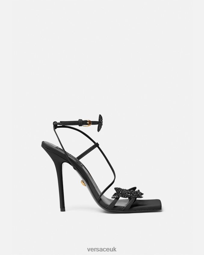 Women Versace Crystal Butterflies Satin Sandals 6D2D06436 Black Shoe