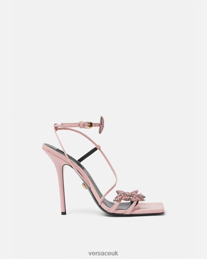 Women Versace Crystal Butterflies Satin Sandals 6D2D06437 Pink Shoe