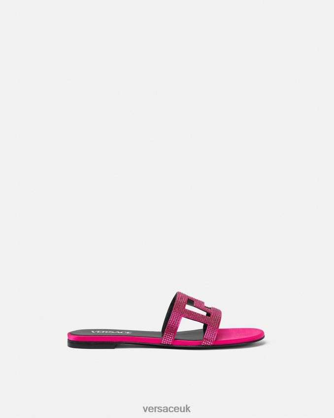 Women Versace Greca Maze Crystal Flat Sandals 6D2D06471 Pink Shoe