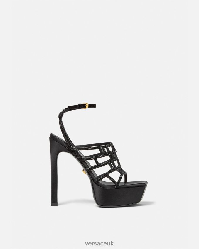 Women Versace Greca Maze Crystal Sandals 6D2D06467 Black Shoe