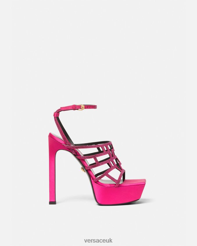 Women Versace Greca Maze Crystal Sandals 6D2D06468 Pink Shoe