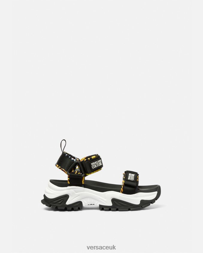 Women Versace Hiker Chunky Sandals 6D2D062288 Black & Gold Shoe