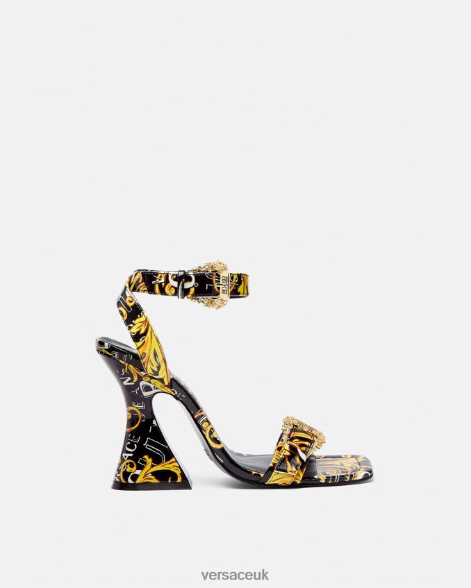 Women Versace Kirsten Logo Couture Sandals 6D2D062292 Black & Gold Shoe