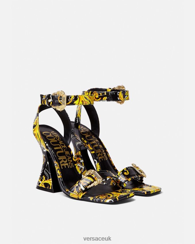 Women Versace Kirsten Logo Couture Sandals 6D2D062292 Black & Gold Shoe