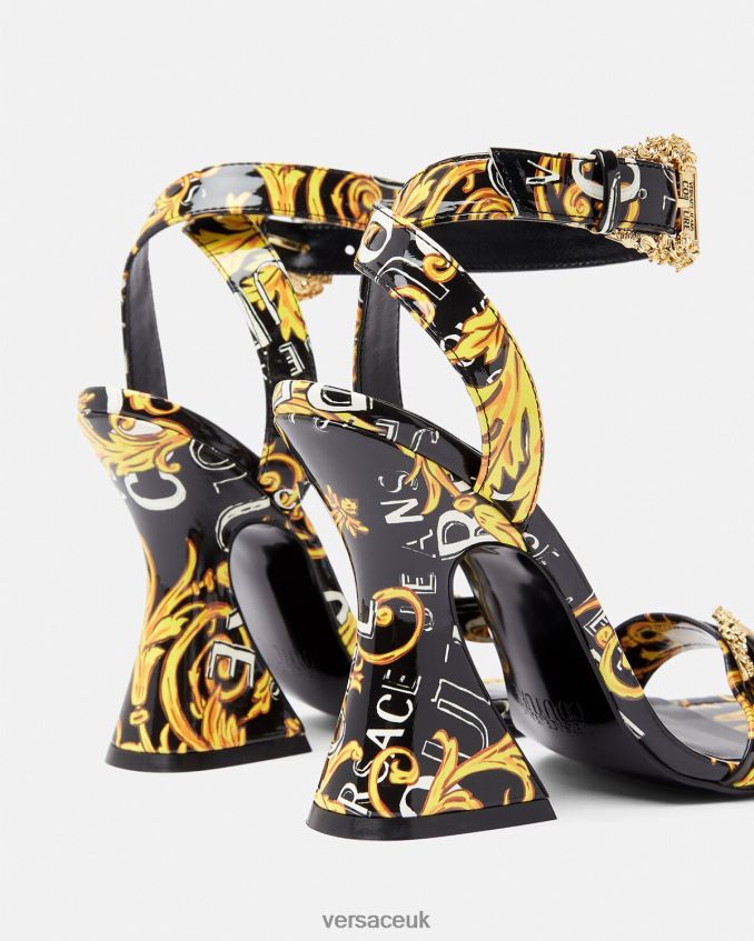 Women Versace Kirsten Logo Couture Sandals 6D2D062292 Black & Gold Shoe