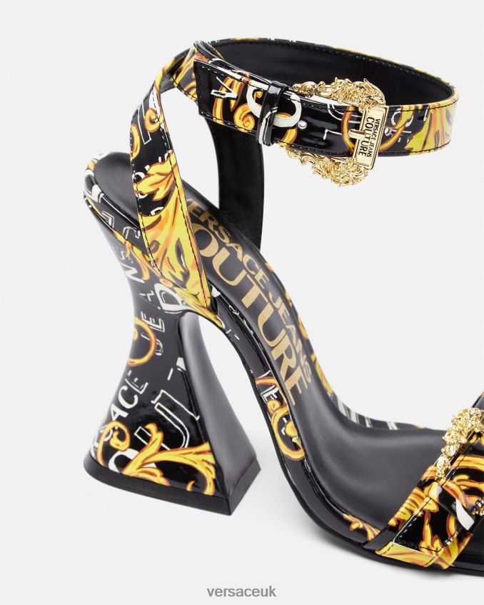 Women Versace Kirsten Logo Couture Sandals 6D2D062292 Black & Gold Shoe