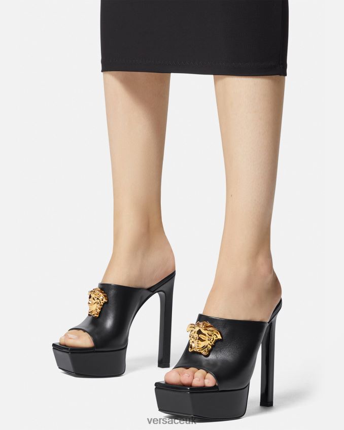 Women Versace La Medusa Platform Mules 6D2D06448 Black Shoe