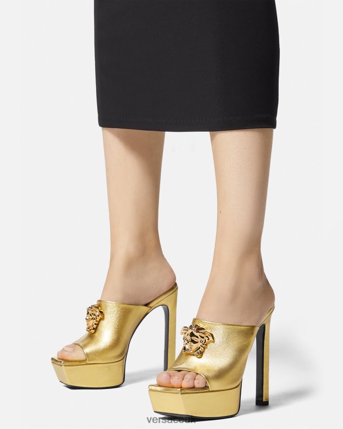 Women Versace La Medusa Platform Mules 6D2D06466 Gold Shoe