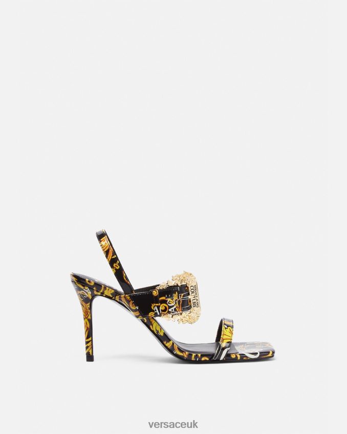 Women Versace Logo Couture Emily Slingback Sandals 6D2D062282 Black & Gold Shoe
