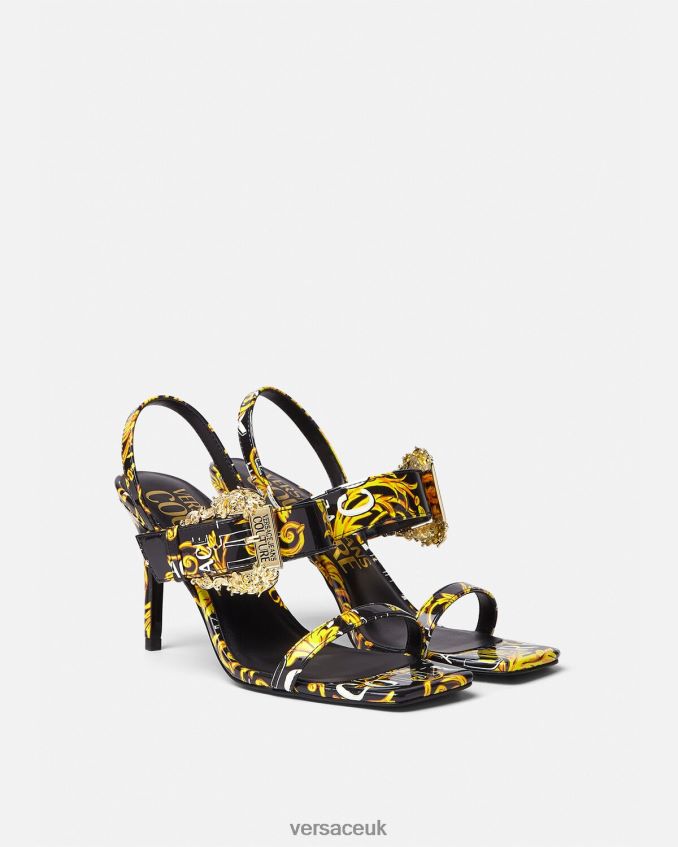 Women Versace Logo Couture Emily Slingback Sandals 6D2D062282 Black & Gold Shoe