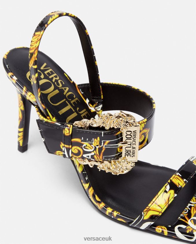 Women Versace Logo Couture Emily Slingback Sandals 6D2D062282 Black & Gold Shoe