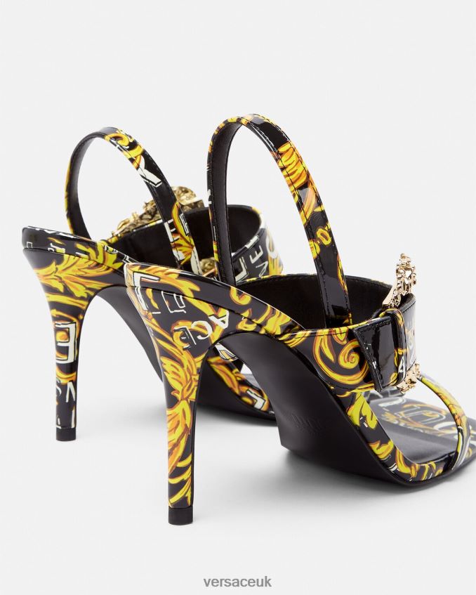 Women Versace Logo Couture Emily Slingback Sandals 6D2D062282 Black & Gold Shoe