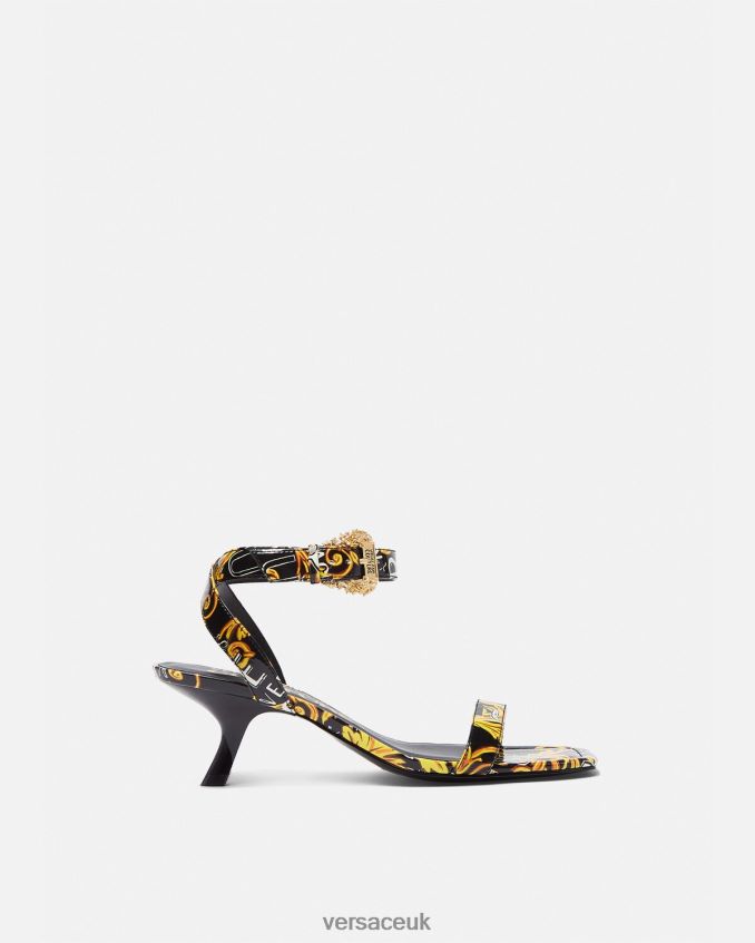 Women Versace Logo Couture Fiona Sandals 6D2D062285 Black & Gold Shoe