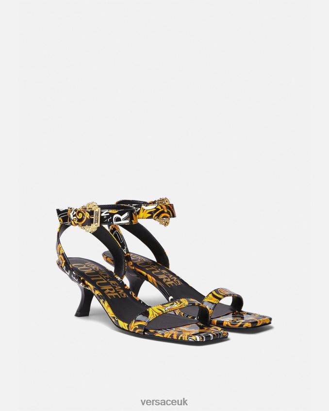 Women Versace Logo Couture Fiona Sandals 6D2D062285 Black & Gold Shoe