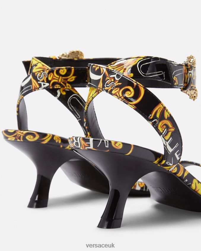 Women Versace Logo Couture Fiona Sandals 6D2D062285 Black & Gold Shoe