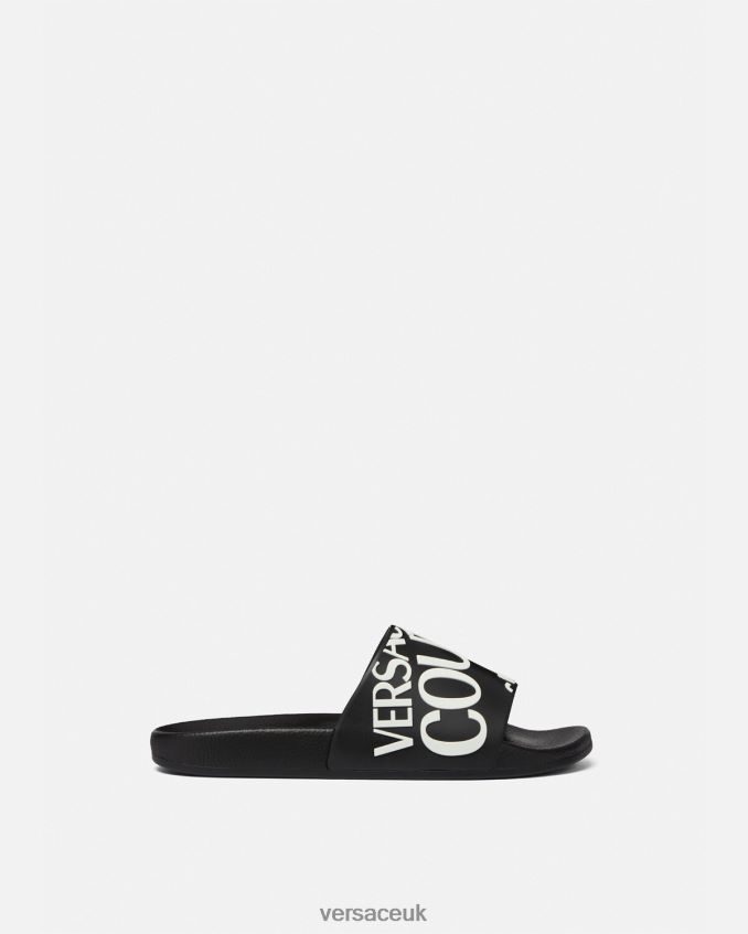 Women Versace Logo Slides 6D2D062262 Black Shoe