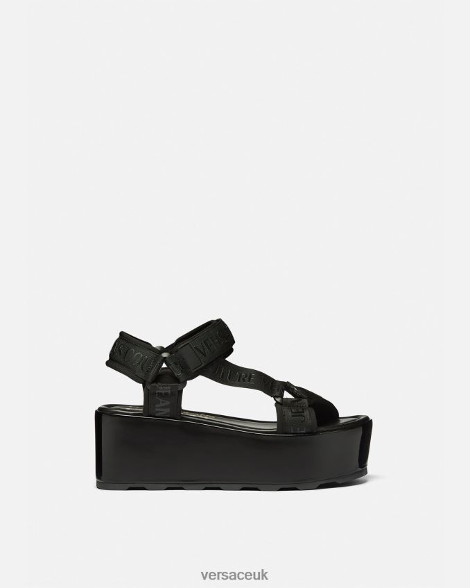 Women Versace Mallory Logo Platform Sandals 6D2D062294 Black Shoe