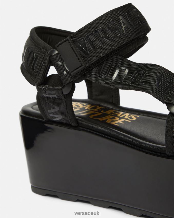 Women Versace Mallory Logo Platform Sandals 6D2D062294 Black Shoe