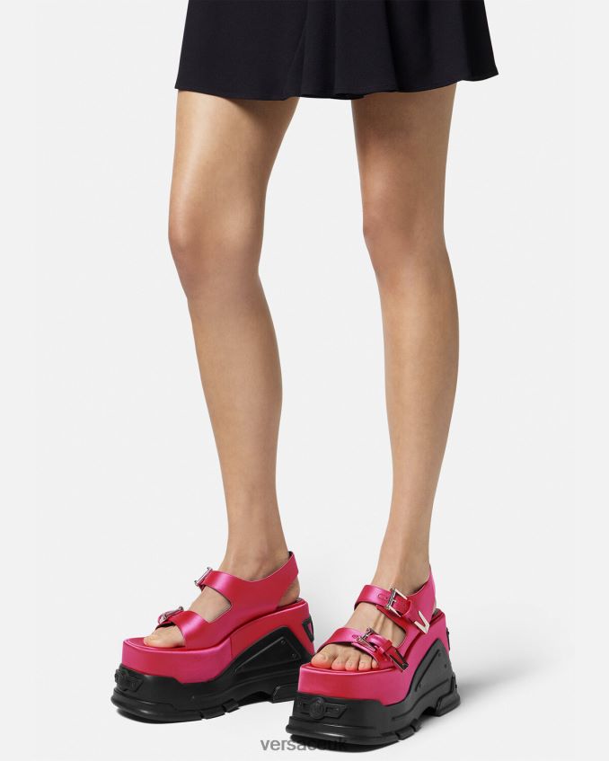 Women Versace Medusa Anthem Platform Sandals 6D2D06460 Fuchsia Shoe