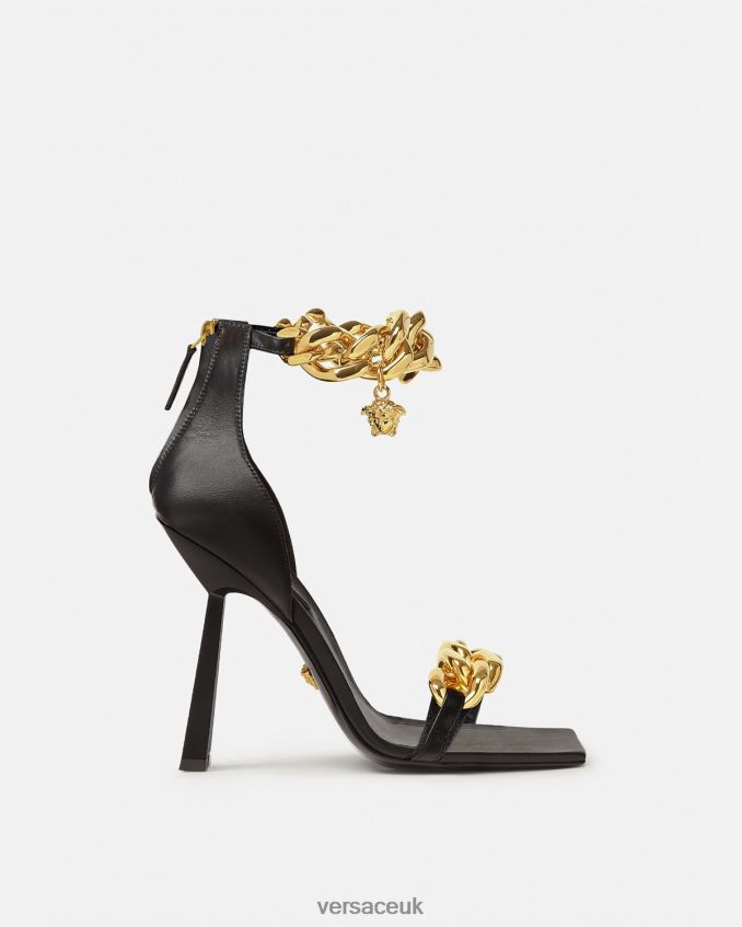 Women Versace Medusa Chain High Heel Sandals 6D2D06445 Black Shoe