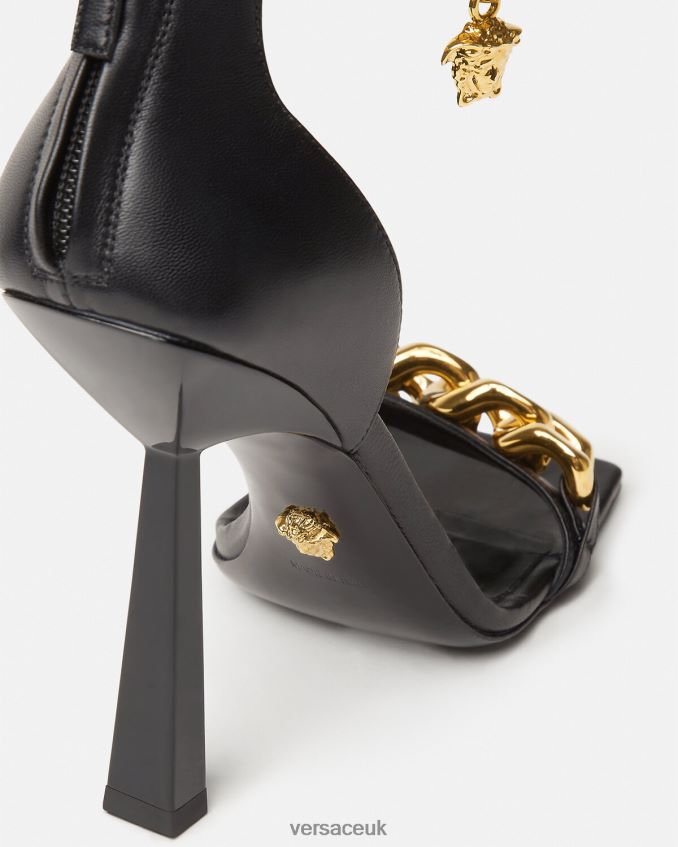 Women Versace Medusa Chain High Heel Sandals 6D2D06445 Black Shoe