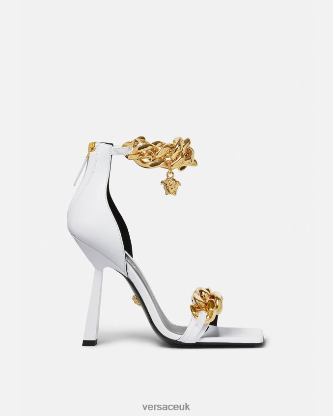 Women Versace Medusa Chain High Heel Sandals 6D2D06446 White Shoe