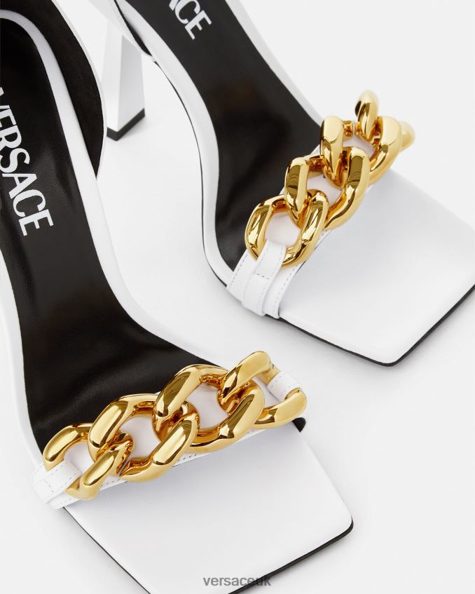 Women Versace Medusa Chain High Heel Sandals 6D2D06446 White Shoe