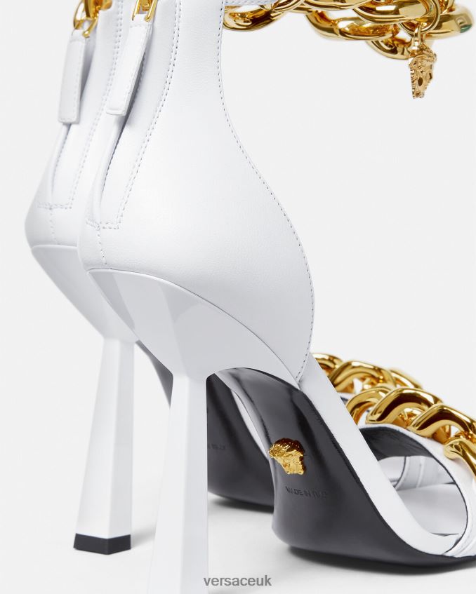 Women Versace Medusa Chain High Heel Sandals 6D2D06446 White Shoe