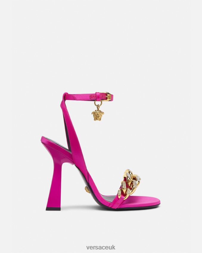 Women Versace Medusa Chain High Heel Sandals 6D2D06462 Fuchsia Shoe