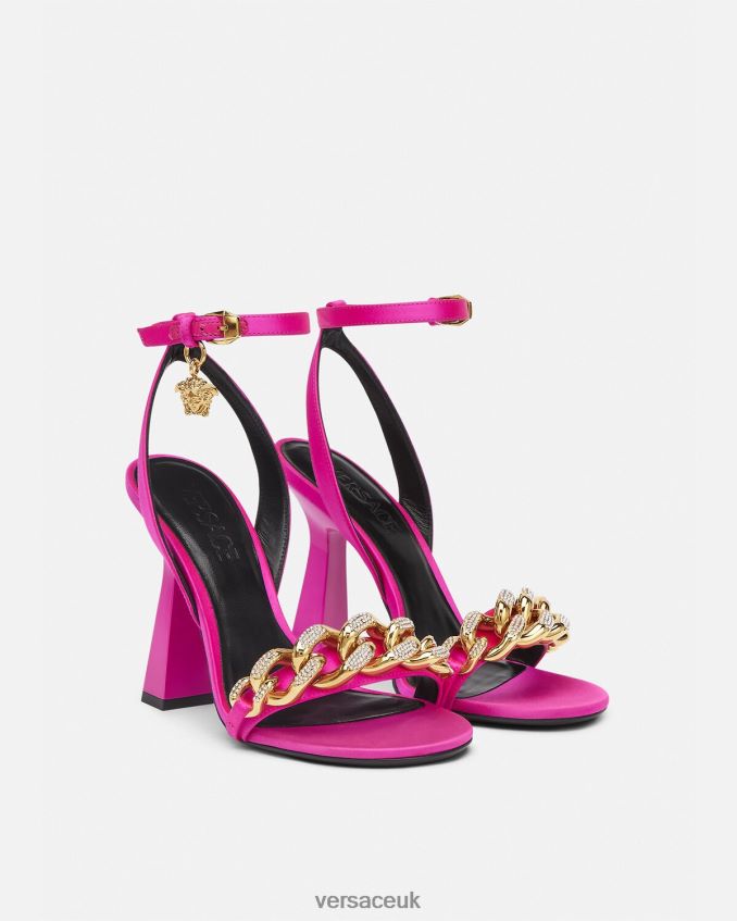 Women Versace Medusa Chain High Heel Sandals 6D2D06462 Fuchsia Shoe