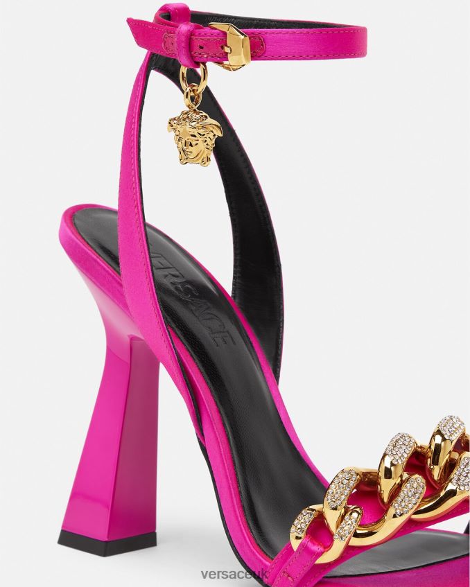 Women Versace Medusa Chain High Heel Sandals 6D2D06462 Fuchsia Shoe