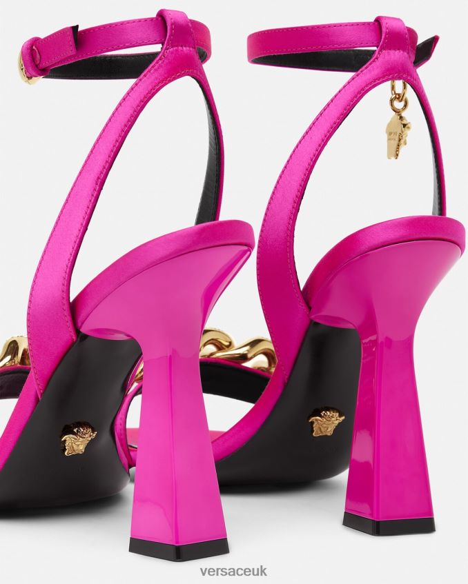 Women Versace Medusa Chain High Heel Sandals 6D2D06462 Fuchsia Shoe