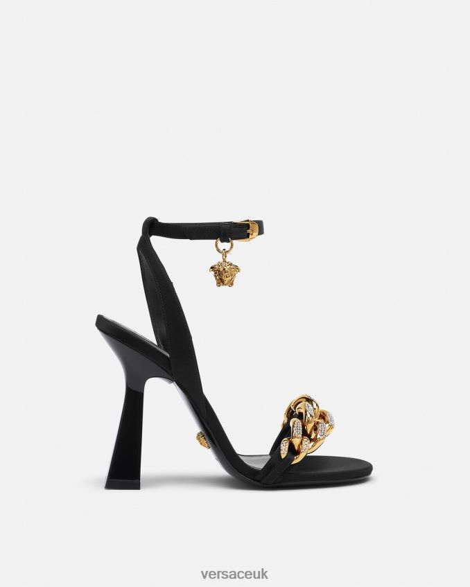 Women Versace Medusa Chain High Heel Sandals 6D2D06463 Black Shoe