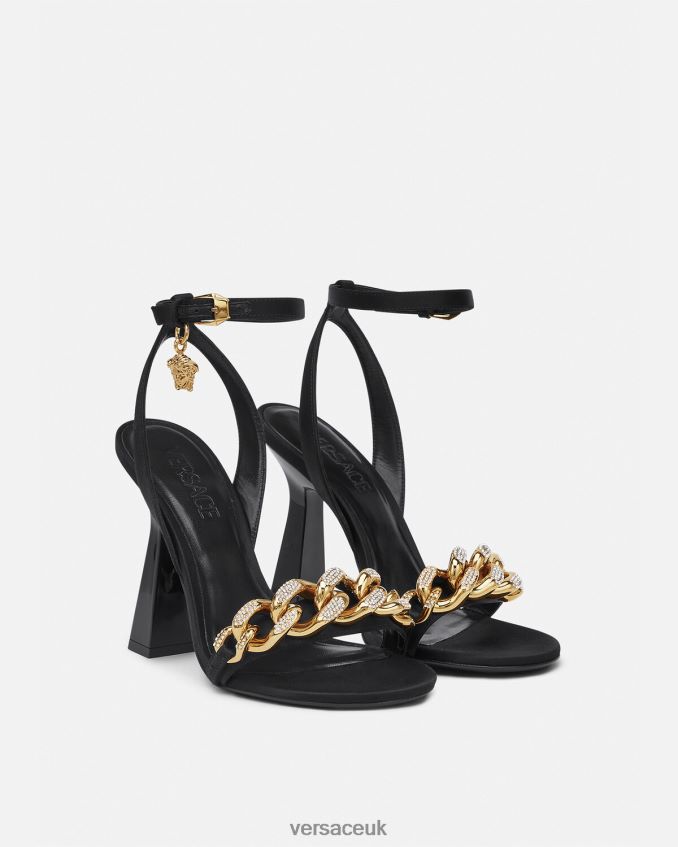 Women Versace Medusa Chain High Heel Sandals 6D2D06463 Black Shoe
