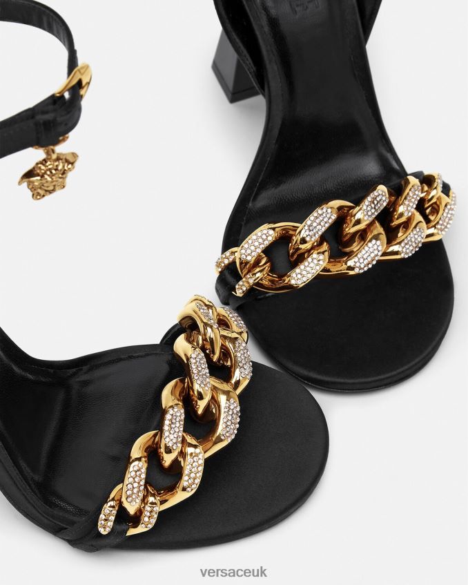 Women Versace Medusa Chain High Heel Sandals 6D2D06463 Black Shoe