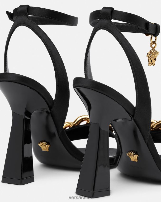 Women Versace Medusa Chain High Heel Sandals 6D2D06463 Black Shoe
