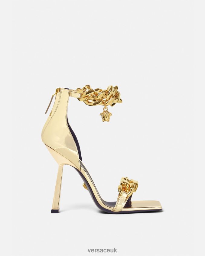 Women Versace Medusa Metallic Chain Sandals 6D2D06447 Gold Shoe