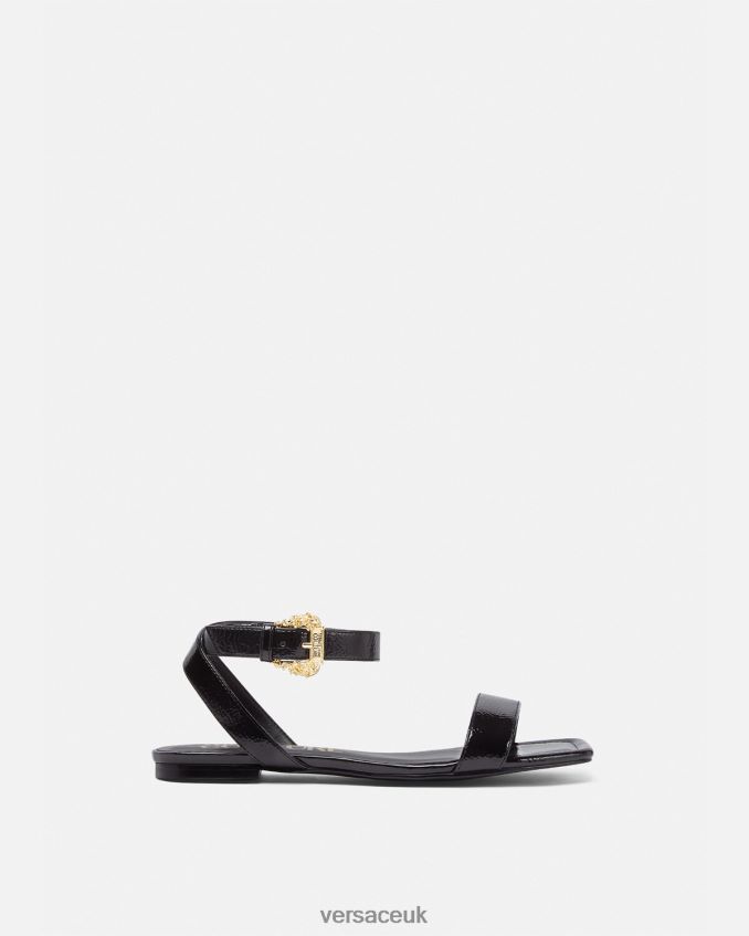 Women Versace Millie Baroque Buckle Flat Sandals 6D2D062259 Black Shoe