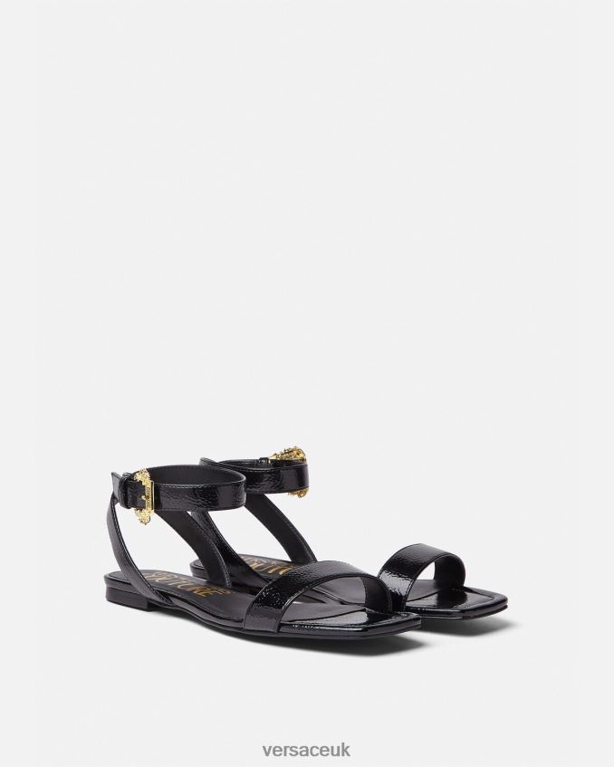 Women Versace Millie Baroque Buckle Flat Sandals 6D2D062259 Black Shoe
