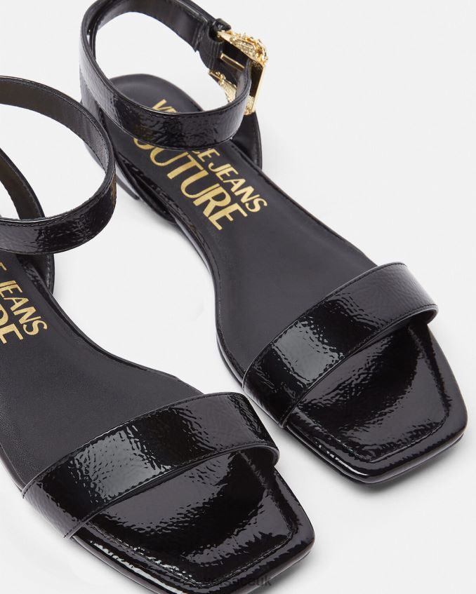 Women Versace Millie Baroque Buckle Flat Sandals 6D2D062259 Black Shoe