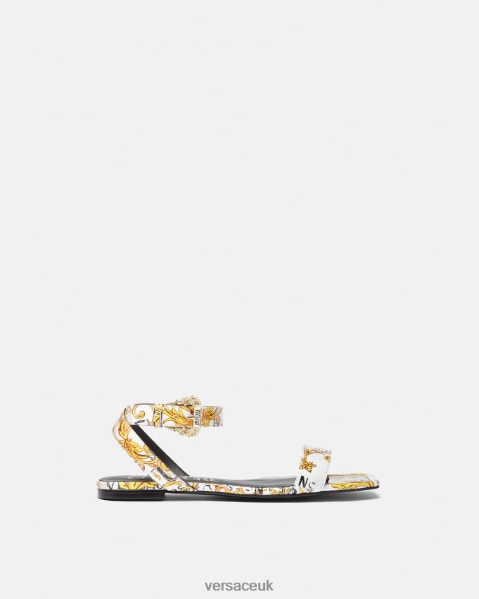 Women Versace Pop Couture Millie Flat Sandals 6D2D062298 Gold & White Shoe
