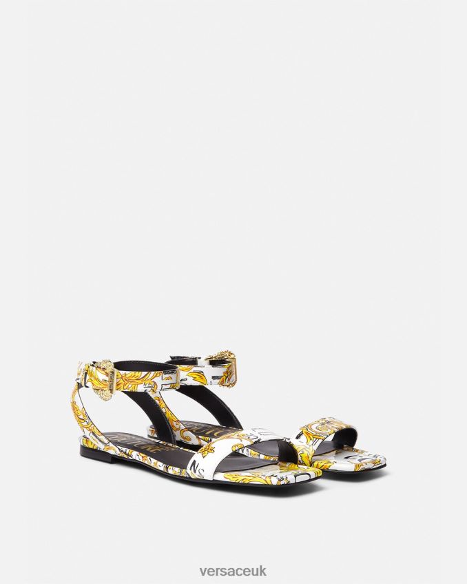 Women Versace Pop Couture Millie Flat Sandals 6D2D062298 Gold & White Shoe
