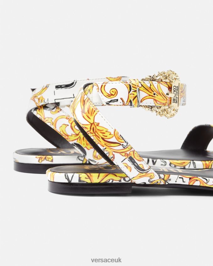 Women Versace Pop Couture Millie Flat Sandals 6D2D062298 Gold & White Shoe