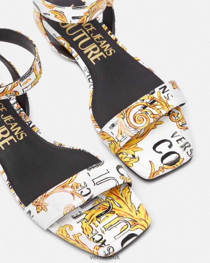 Women Versace Pop Couture Millie Flat Sandals 6D2D062298 Gold & White Shoe