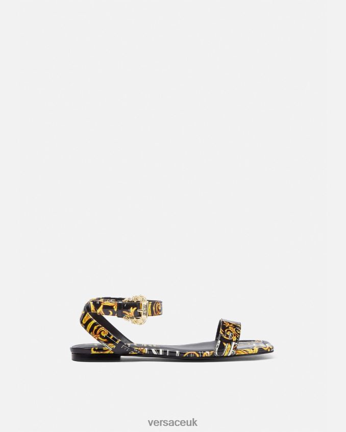 Women Versace Pop Couture Millie Flat Sandals 6D2D062299 Black & Gold Shoe