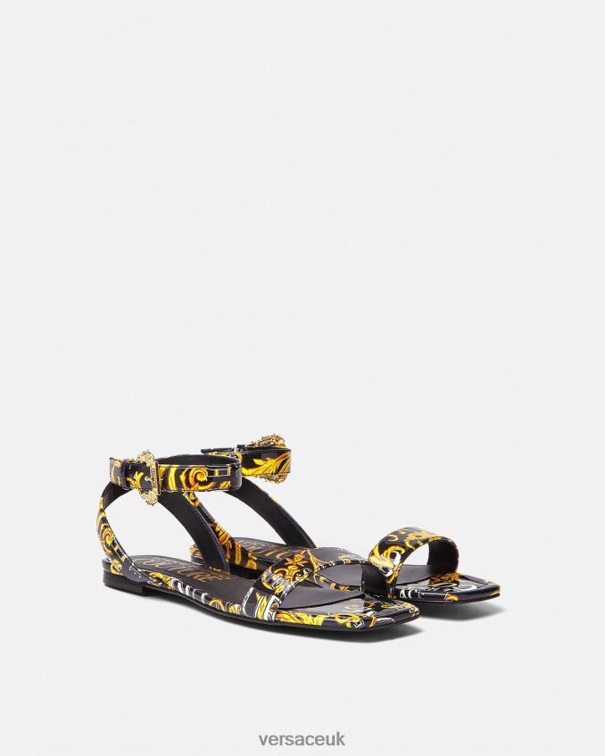 Women Versace Pop Couture Millie Flat Sandals 6D2D062299 Black & Gold Shoe