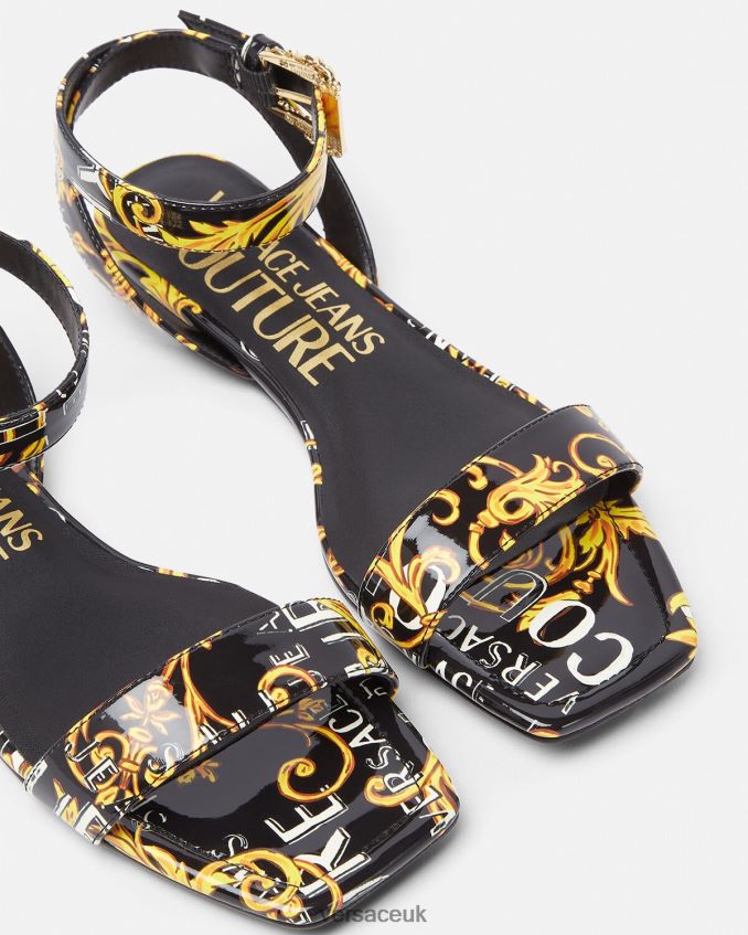 Women Versace Pop Couture Millie Flat Sandals 6D2D062299 Black & Gold Shoe